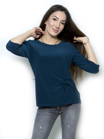 Дамска блуза с ръкав 7/8 и ефектен възел в различни цветове