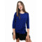 Дамска блуза с ръкав 7/8 и ефектен възел в синьо и черно
