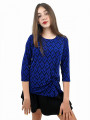 Дамска блуза с ръкав 7/8 и ефектен възел в синьо и черно