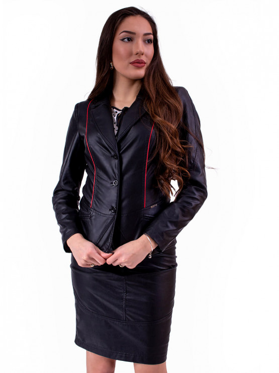 Черно дамско сако от еко кожа