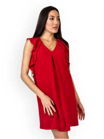 Официална червена рокля с къдри