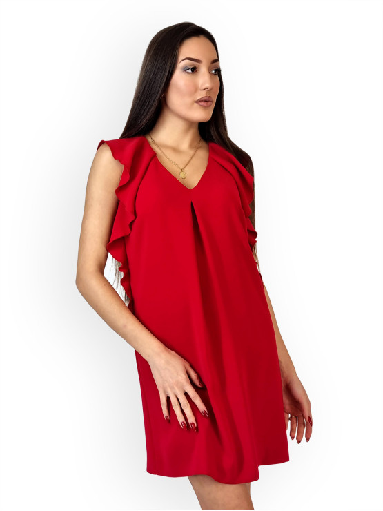 Официална червена рокля с къдри