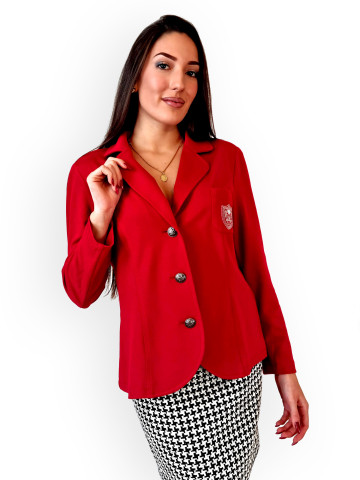 Червено трикотажно сако с емблема
