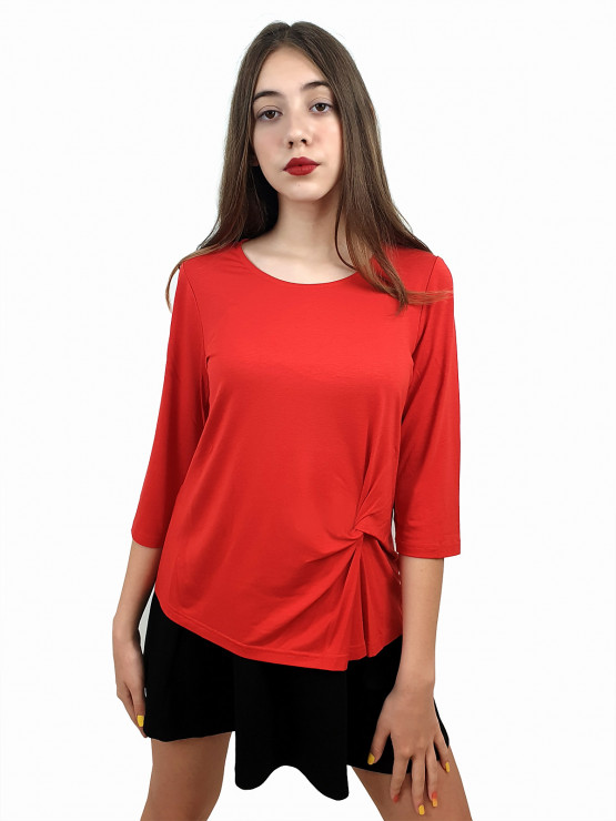 Дамска блуза с ръкав 7/8 и ефектен възел в различни цветове