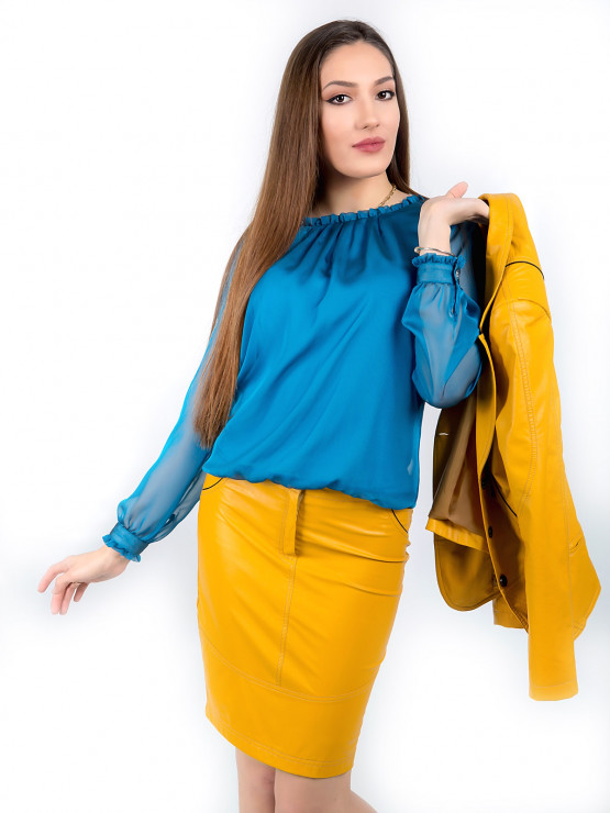 Organza blouse in turquoise color