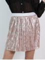 Къса пола от ефектен плисиран лъскав плат - цвят прашно розово