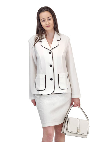 Бяло дамско трикотажно сако с черен контур