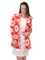 Свободно червено дамско сако с цветя без закопчаване