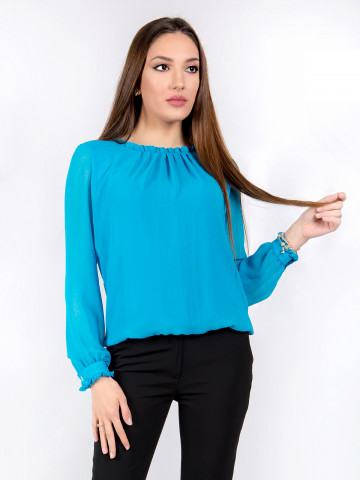 Дамска блуза с дълъг ръкав Азалея шифон в синьо